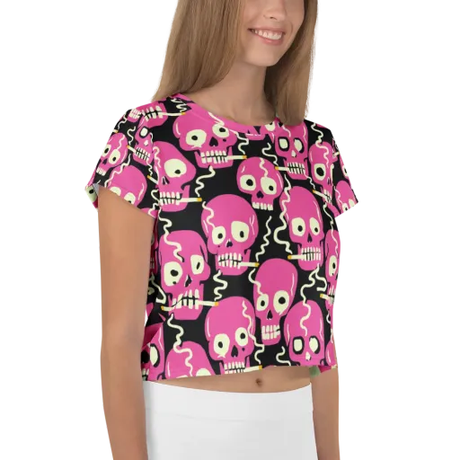 Sugar Skull Static on a Crop Tee