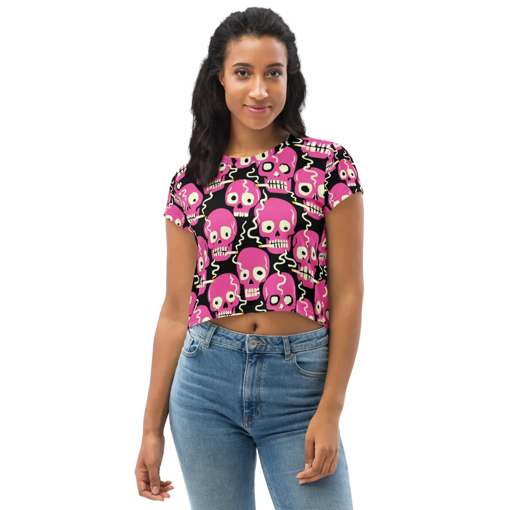 Sugar Skull Static on Crop Tee — Front