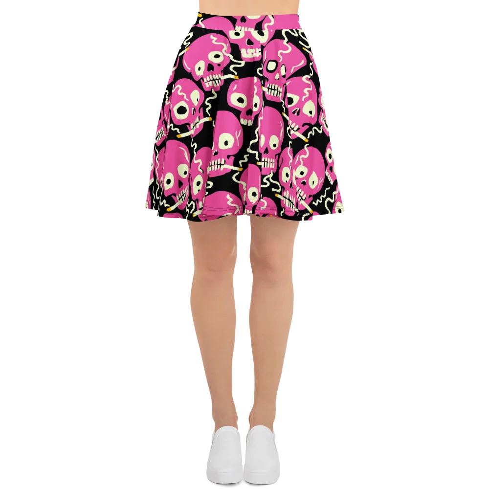 Sugar Skull Static on Skater Skirt — Front