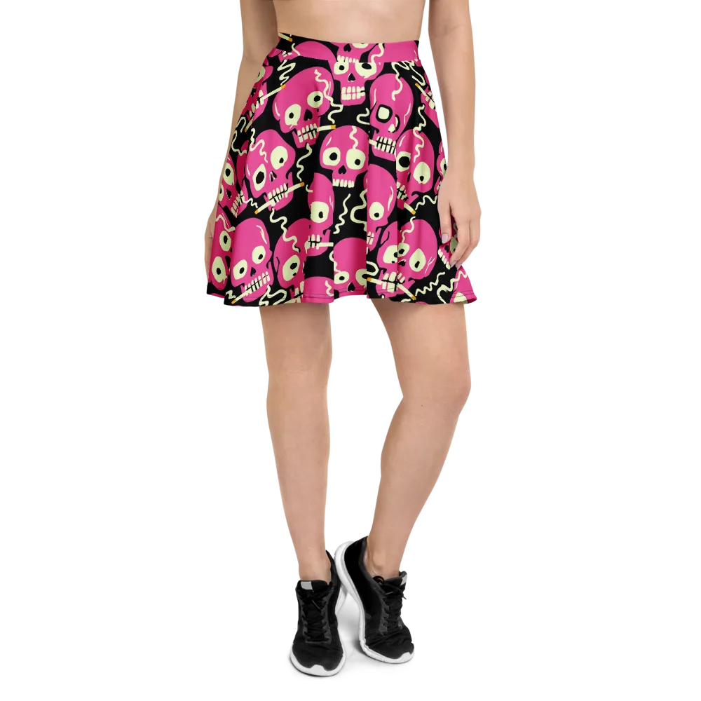 Sugar Skull Static on Skater Skirt — Front