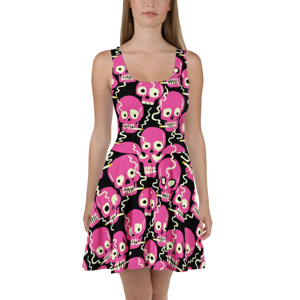 Sugar Skull Static on Skater Dress — Front