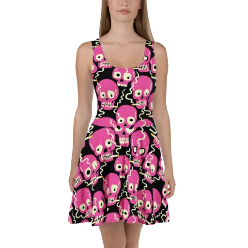 Sugar Skull Static on a Skater Dress