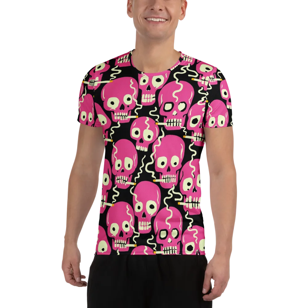 Sugar Skull Static on Men's Athletic T-Shirt — Front