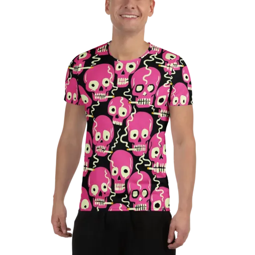 Sugar Skull Static on a Men's Athletic T-Shirt
