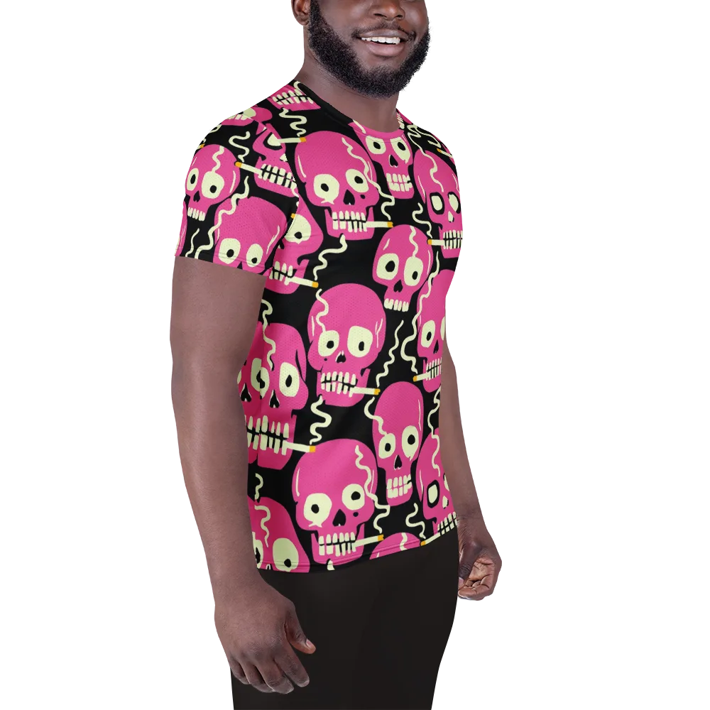 Sugar Skull Static on Men's Athletic T-Shirt — Right