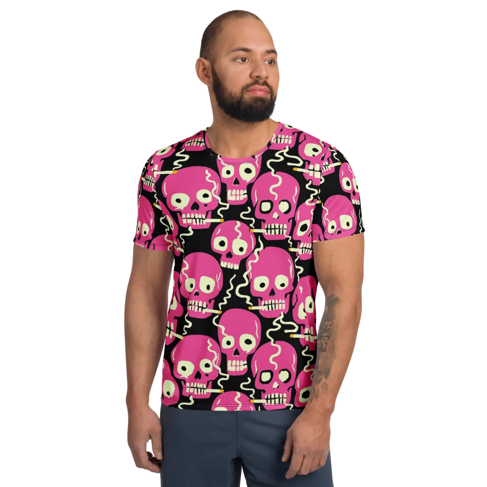 Sugar Skull Static on Men's Athletic T-Shirt — Front