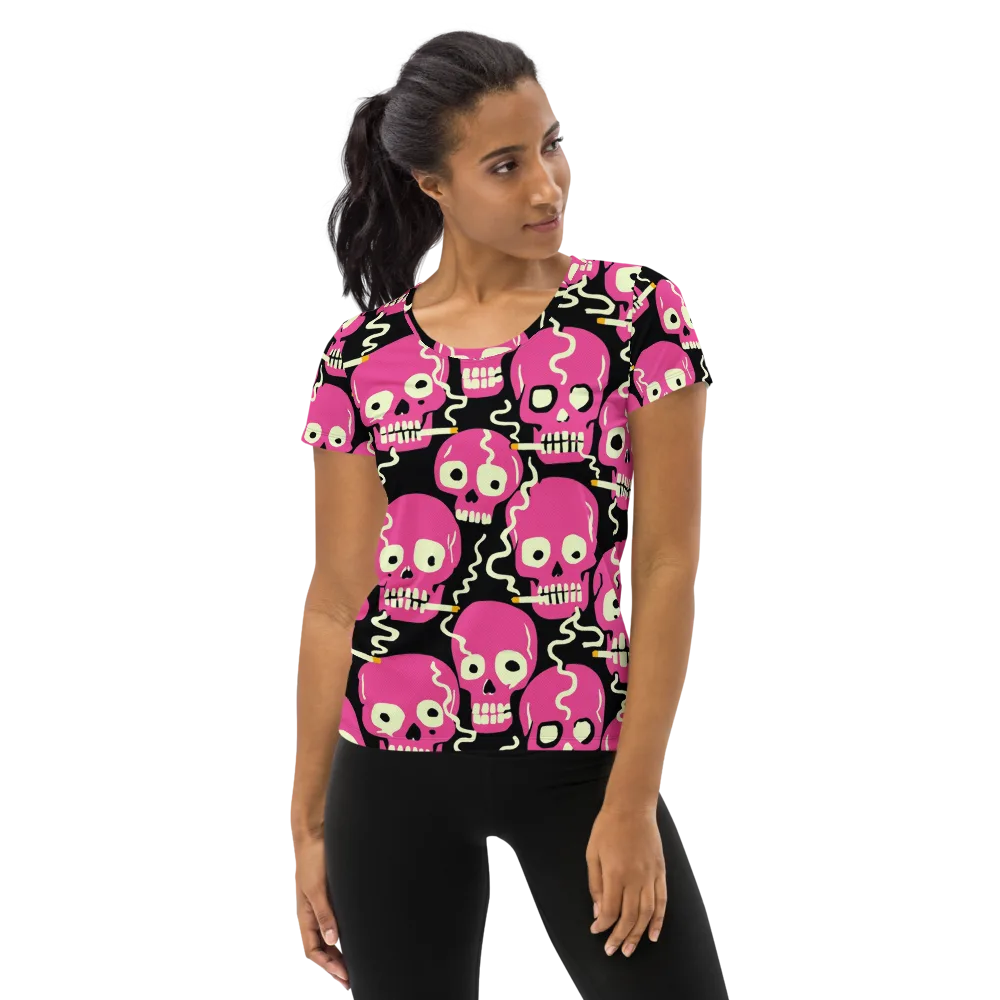Sugar Skull Static on Women's Athletic T-Shirt — Front