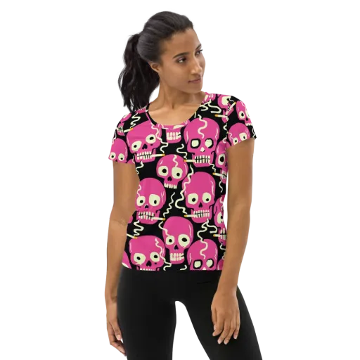 Sugar Skull Static on a Women's Athletic T-Shirt