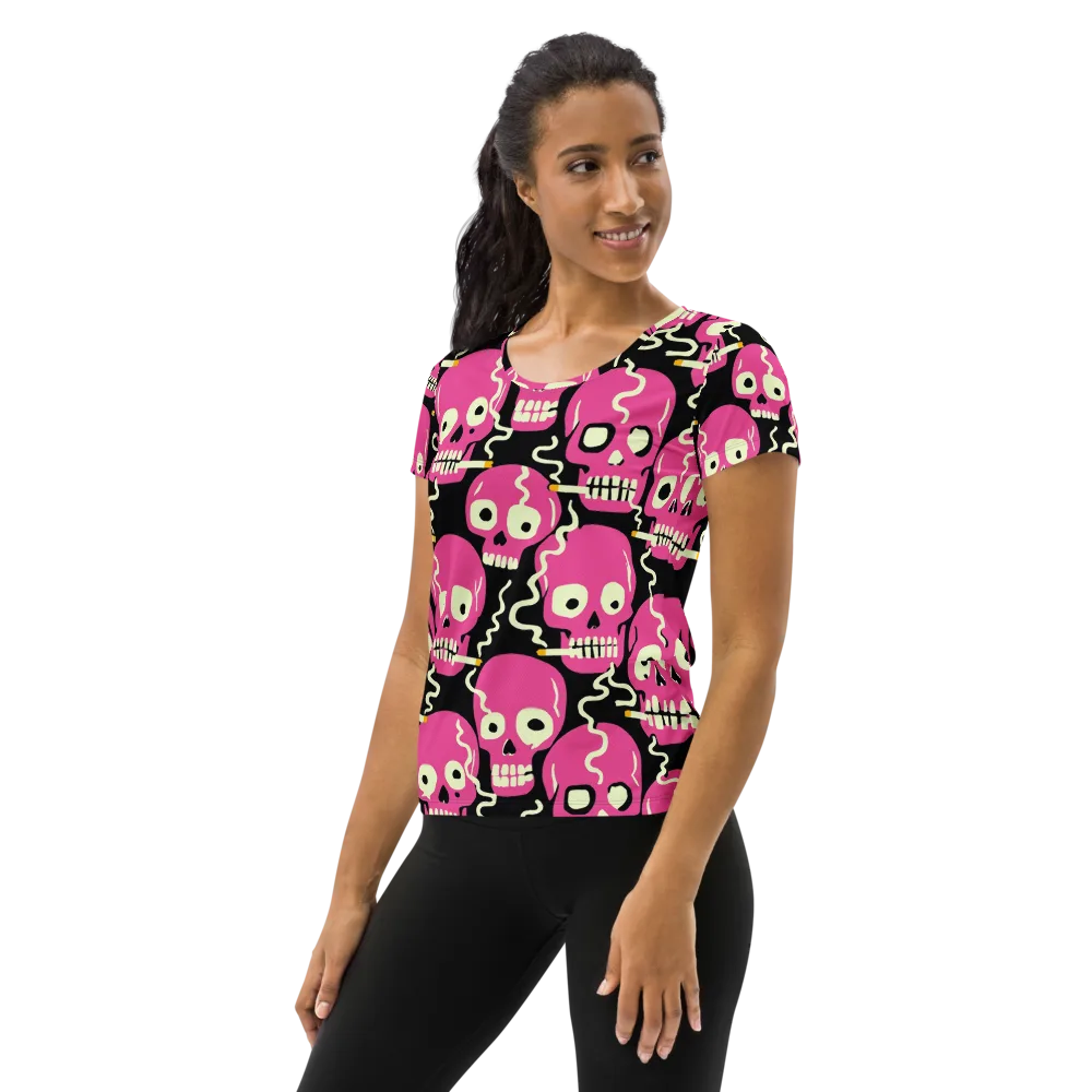 Sugar Skull Static on Women's Athletic T-Shirt — Left