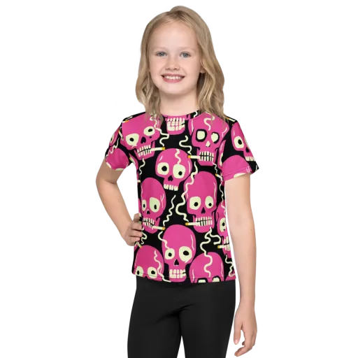 Sugar Skull Static on a Kids Crew Neck T-Shirt