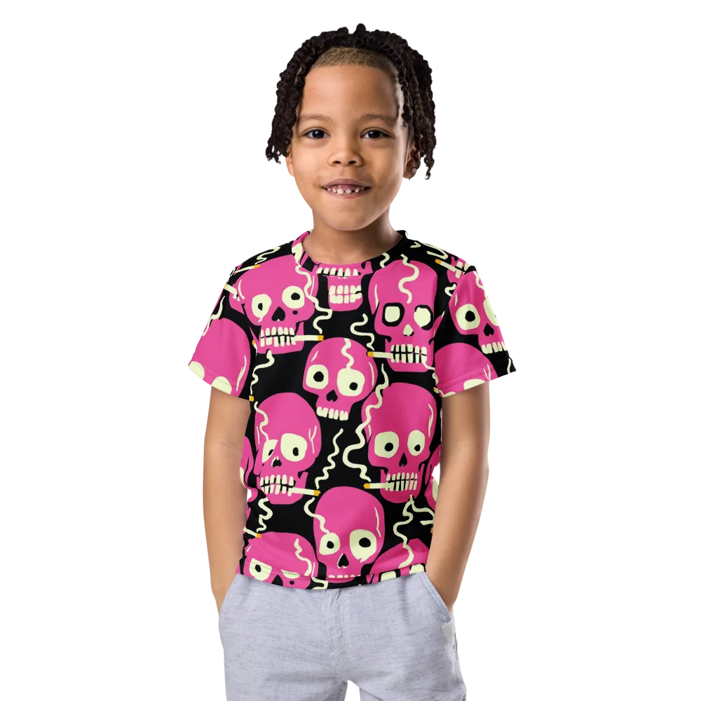 Sugar Skull Static on Kids Crew Neck T-Shirt — Front