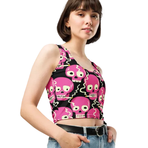 Sugar Skull Static on a Crop Top