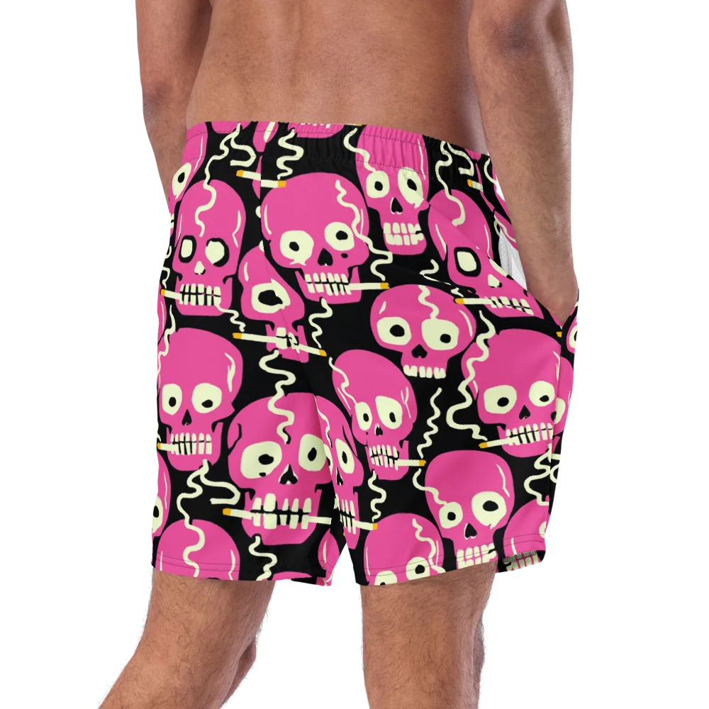 Sugar Skull Static on Swim Trunks — Right Back