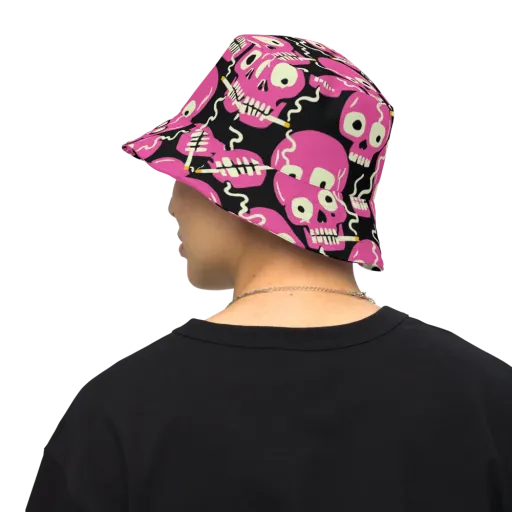 Sugar Skull Static on a Reversible Bucket Hat