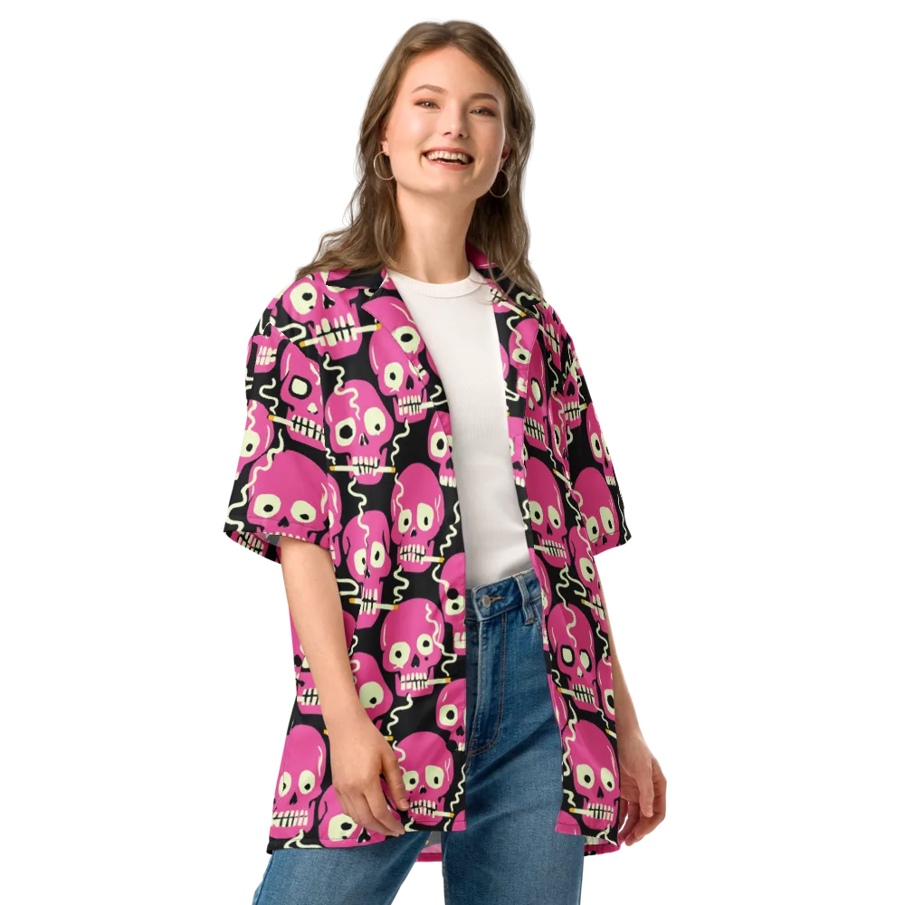 Sugar Skull Static on Button Shirt — Front