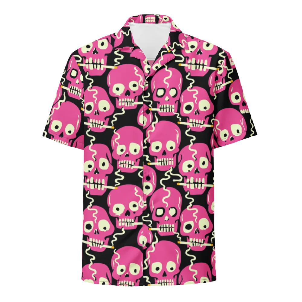 Sugar Skull Static on Button Shirt — Front