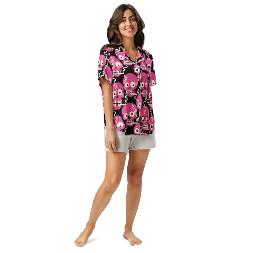 Sugar Skull Static on a Women's Short Sleeve Pajama Top