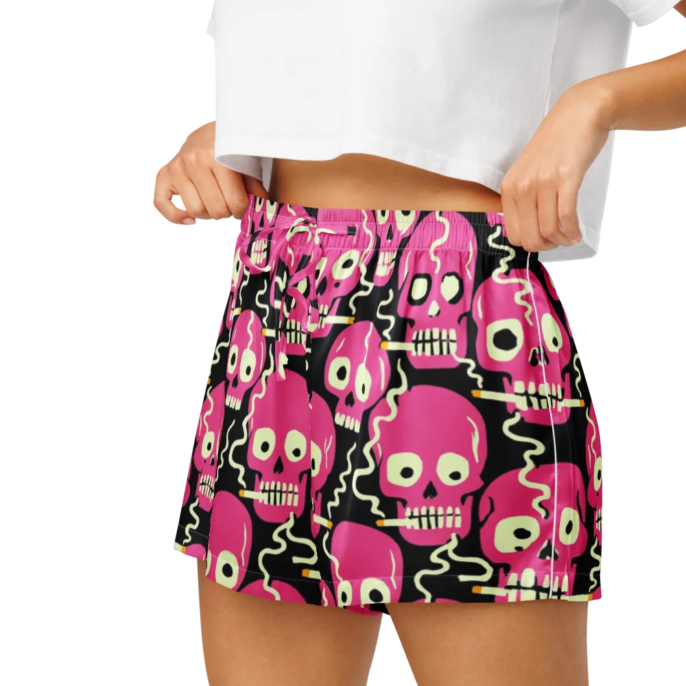 Sugar Skull Static on Women's Pajama Shorts — Left