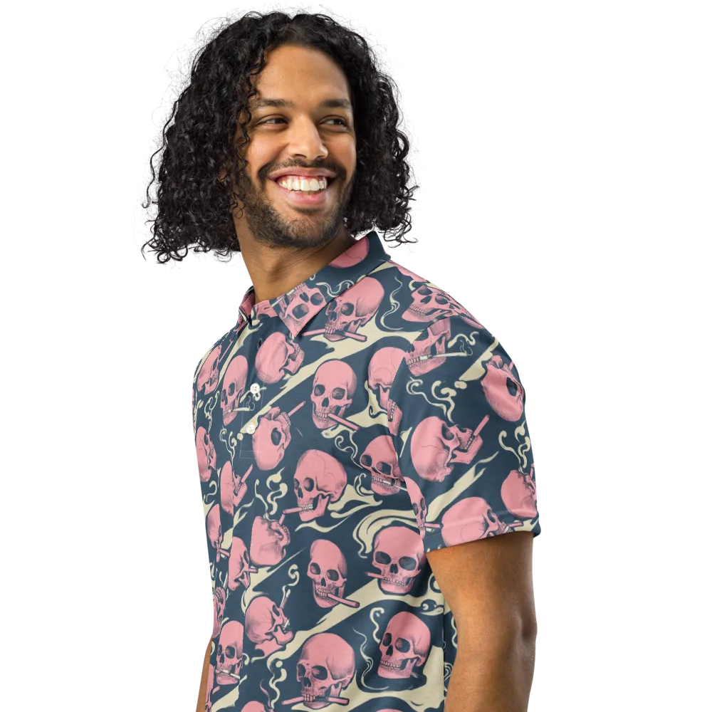 Pink Smoke Afterlife on Men's Slim Fit Polo Shirt — Left Front