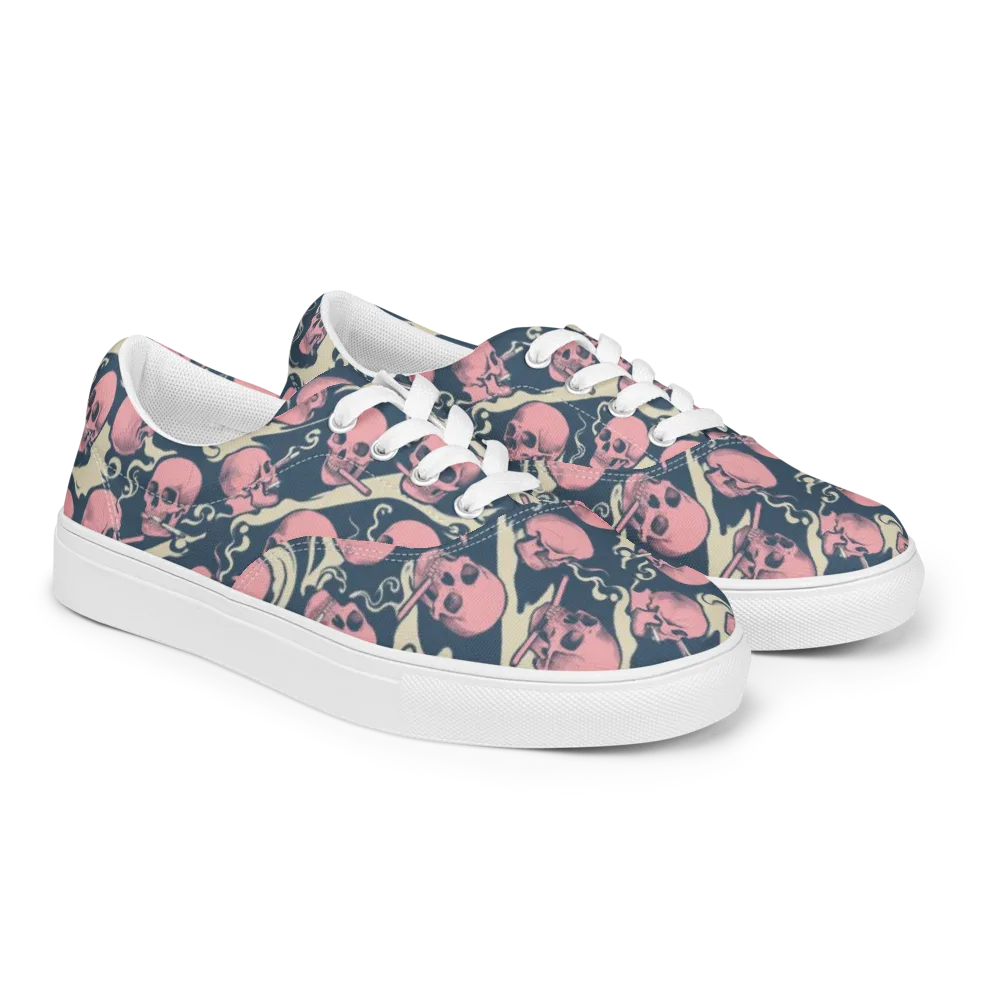 Pink Smoke Afterlife on Men's Lace-Up Canvas Shoes — Right Front