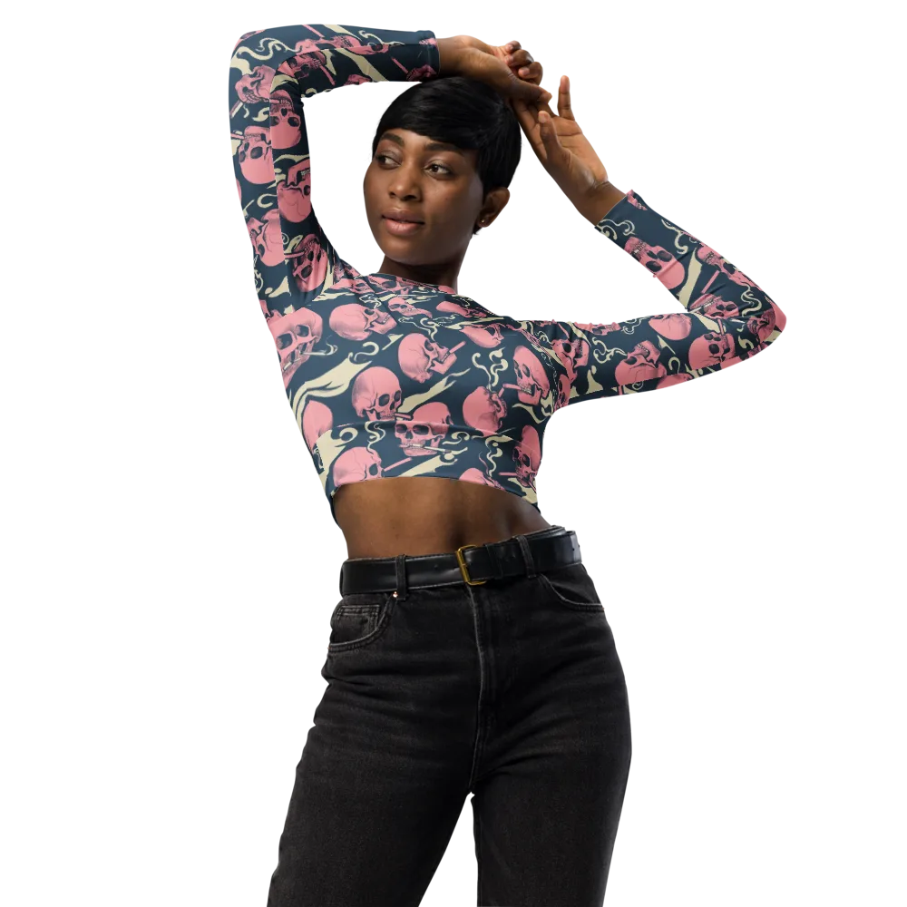 Pink Smoke Afterlife on Long Sleeve Crop Top — Front