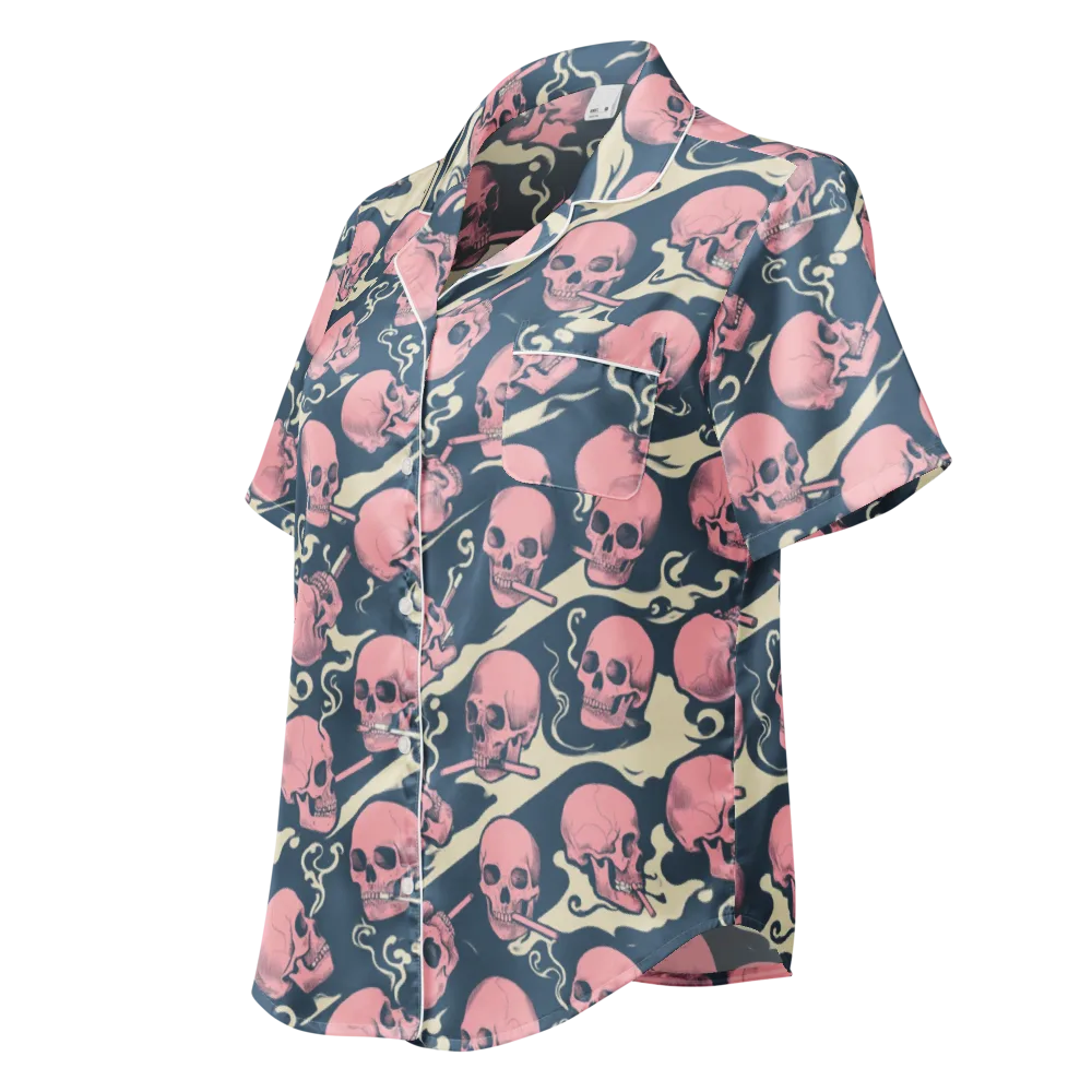 Pink Smoke Afterlife on Women's Short Sleeve Pajama Top — Left Front