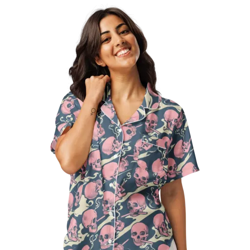 Pink Smoke Afterlife on a Women's Short Sleeve Pajama Top