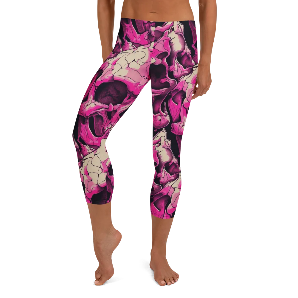 Fuchsia Bones on Capri Leggings — Front