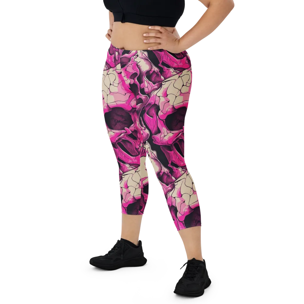 Fuchsia Bones on Capri Leggings — Front