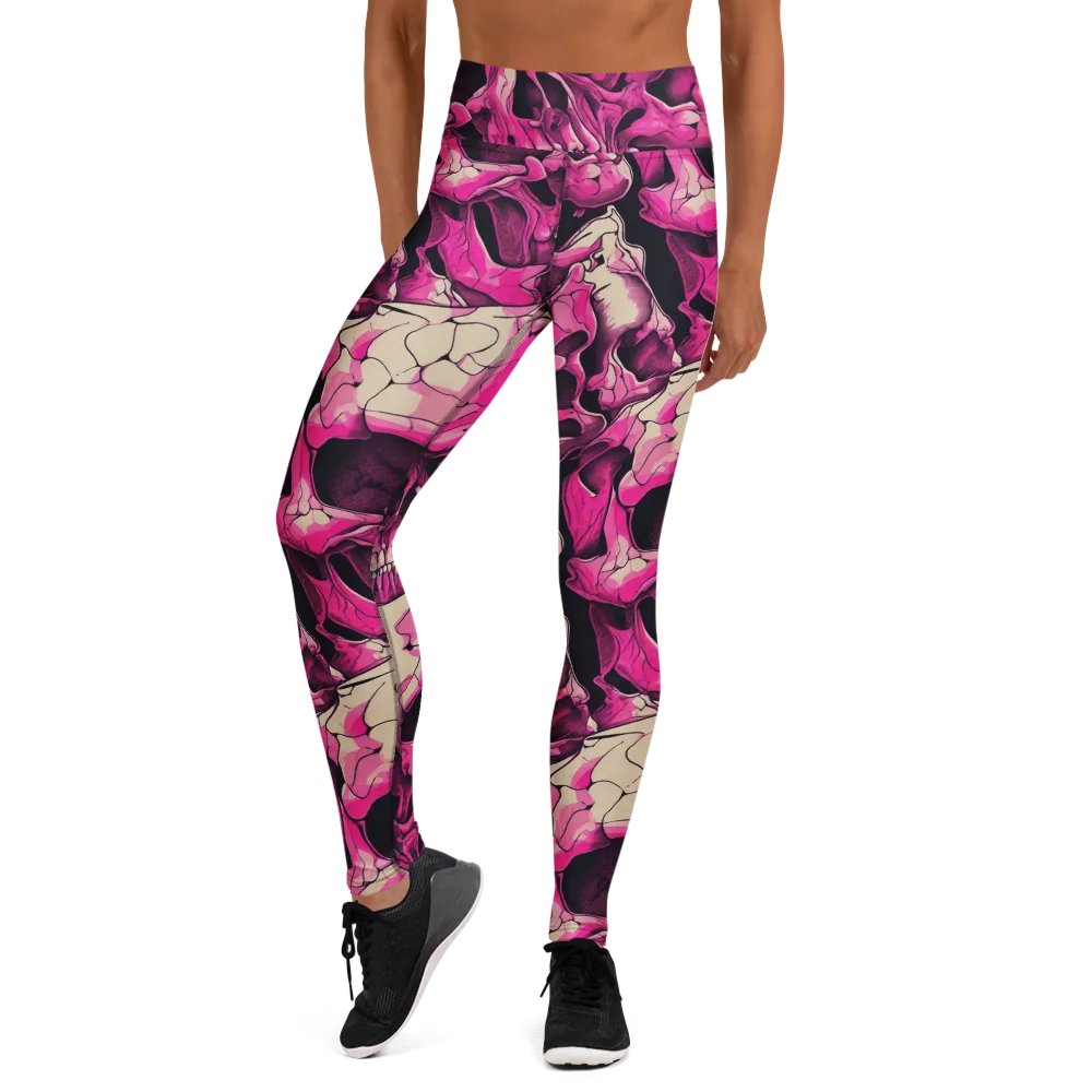 Fuchsia Bones on Yoga Leggings — Front