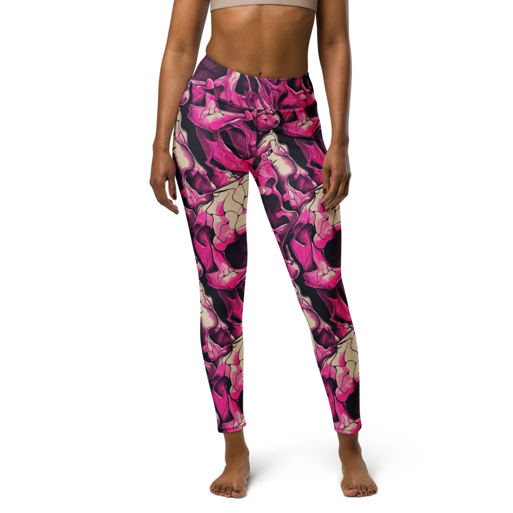 Fuchsia Bones on Yoga Leggings — Front