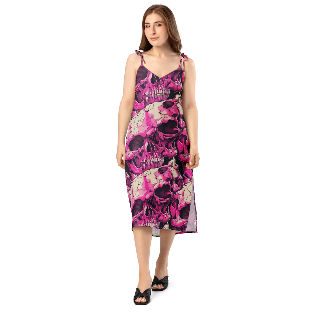Fuchsia Bones on Slip Dress — Front