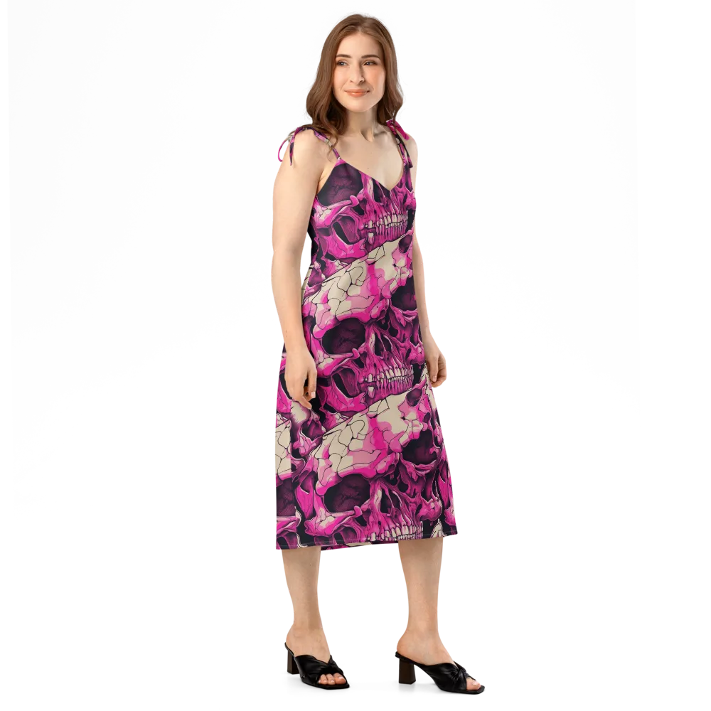 Fuchsia Bones on Slip Dress — Right Front