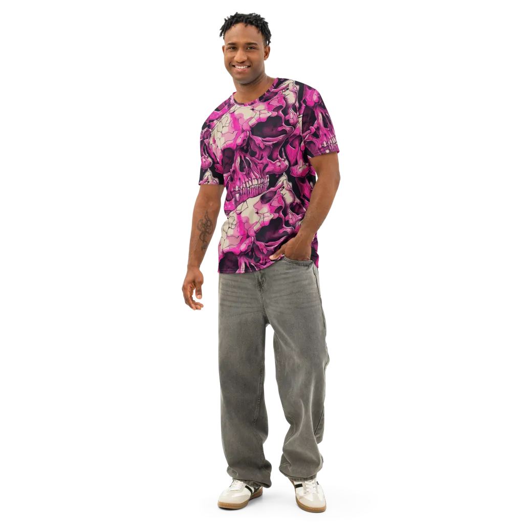 Fuchsia Bones on Men's Cotton Crew Neck T-Shirt — Front