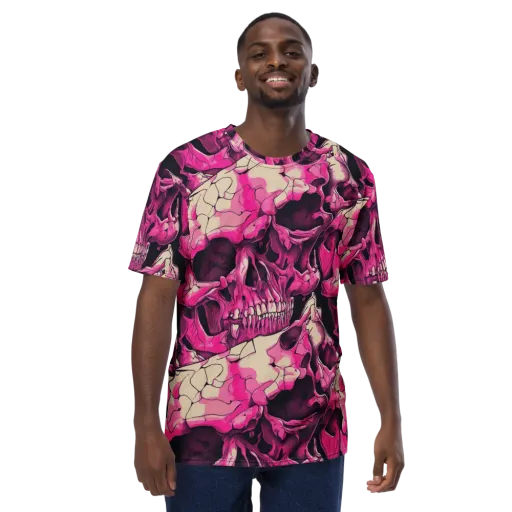 Fuchsia Bones on a Men's Crew Neck T-Shirt