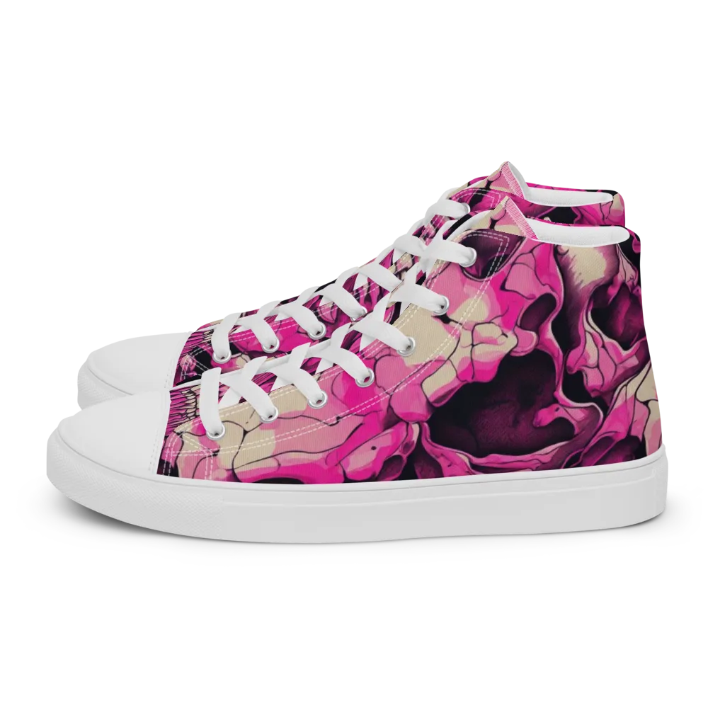 Fuchsia Bones on Men's High Top Canvas Shoes — Left