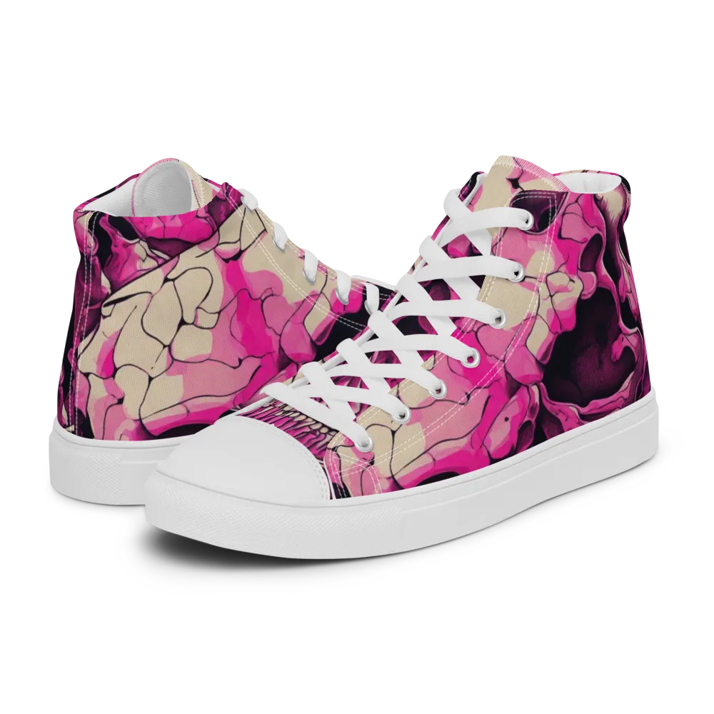 Fuchsia Bones on Men's High Top Canvas Shoes — Left
