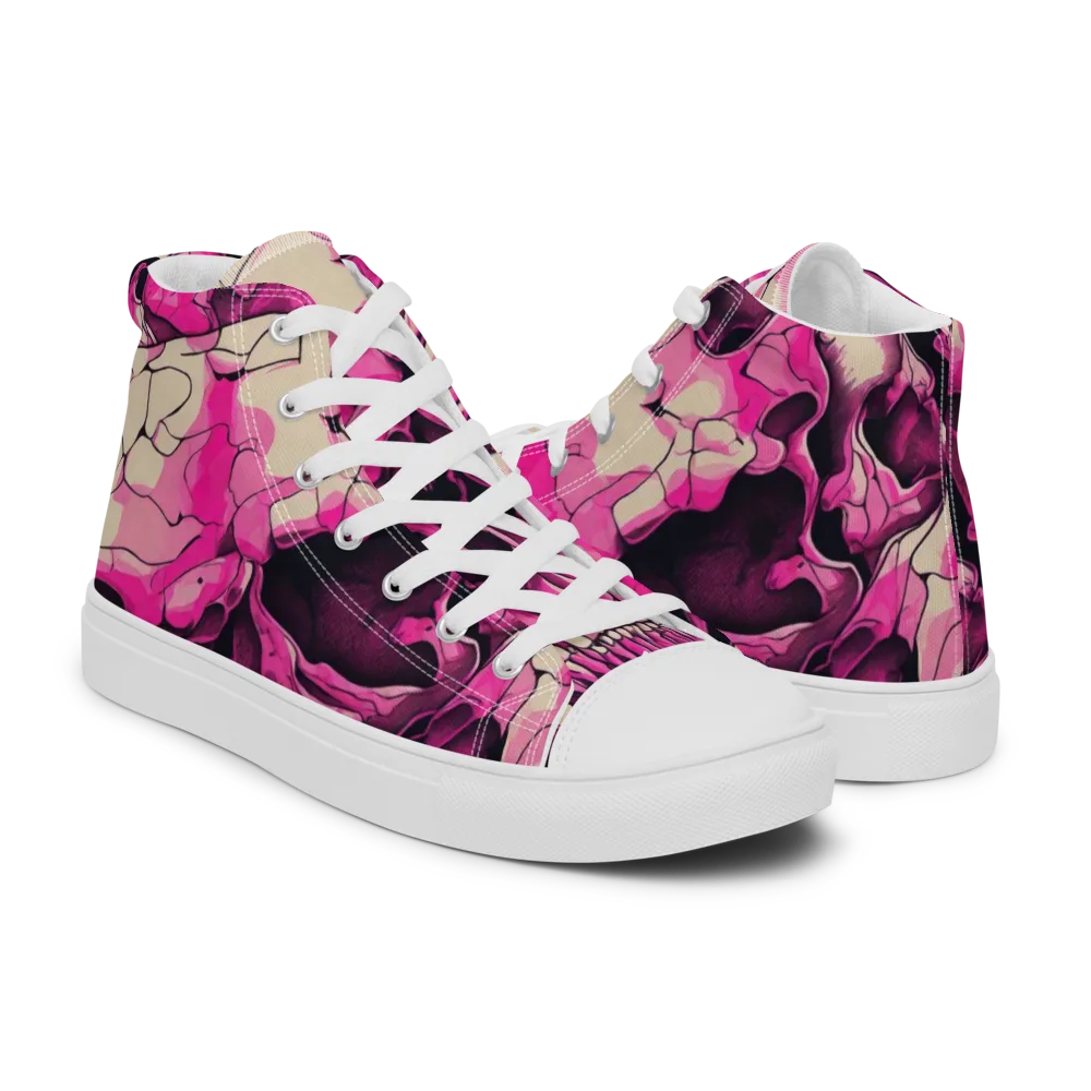 Fuchsia Bones on Men's High Top Canvas Shoes — Right