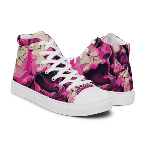 Fuchsia Bones on a Men's High Top Canvas Shoes