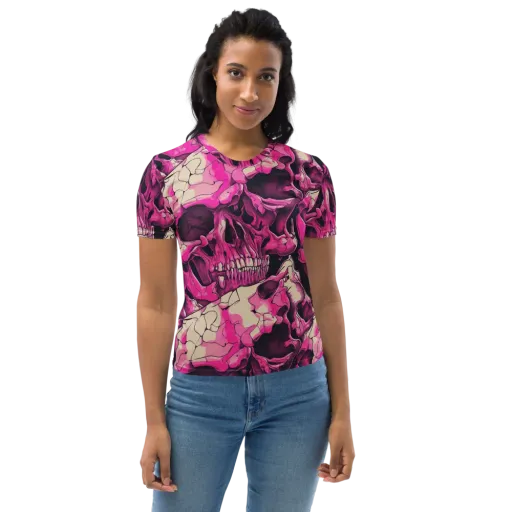 Fuchsia Bones on a Women's Crew Neck T-Shirt