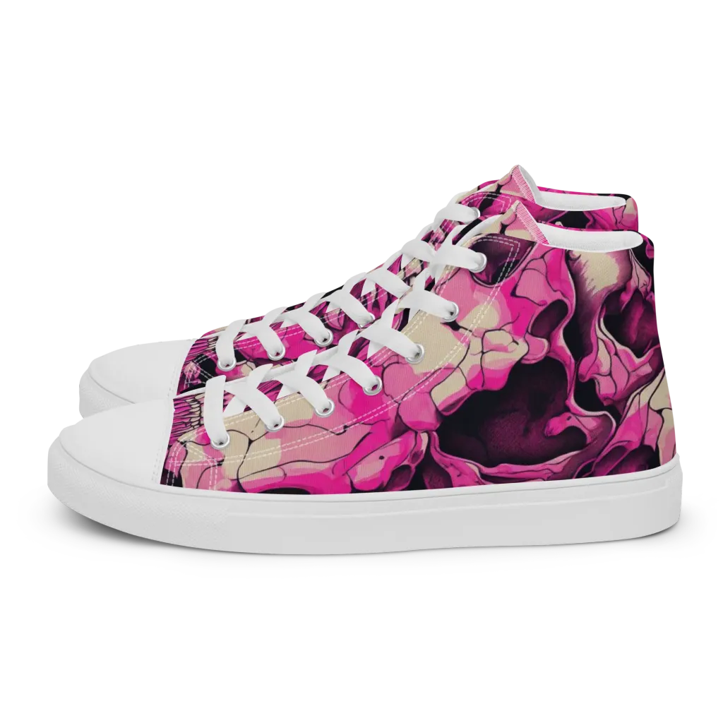 Fuchsia Bones on Women's High Top Canvas Shoes — Left