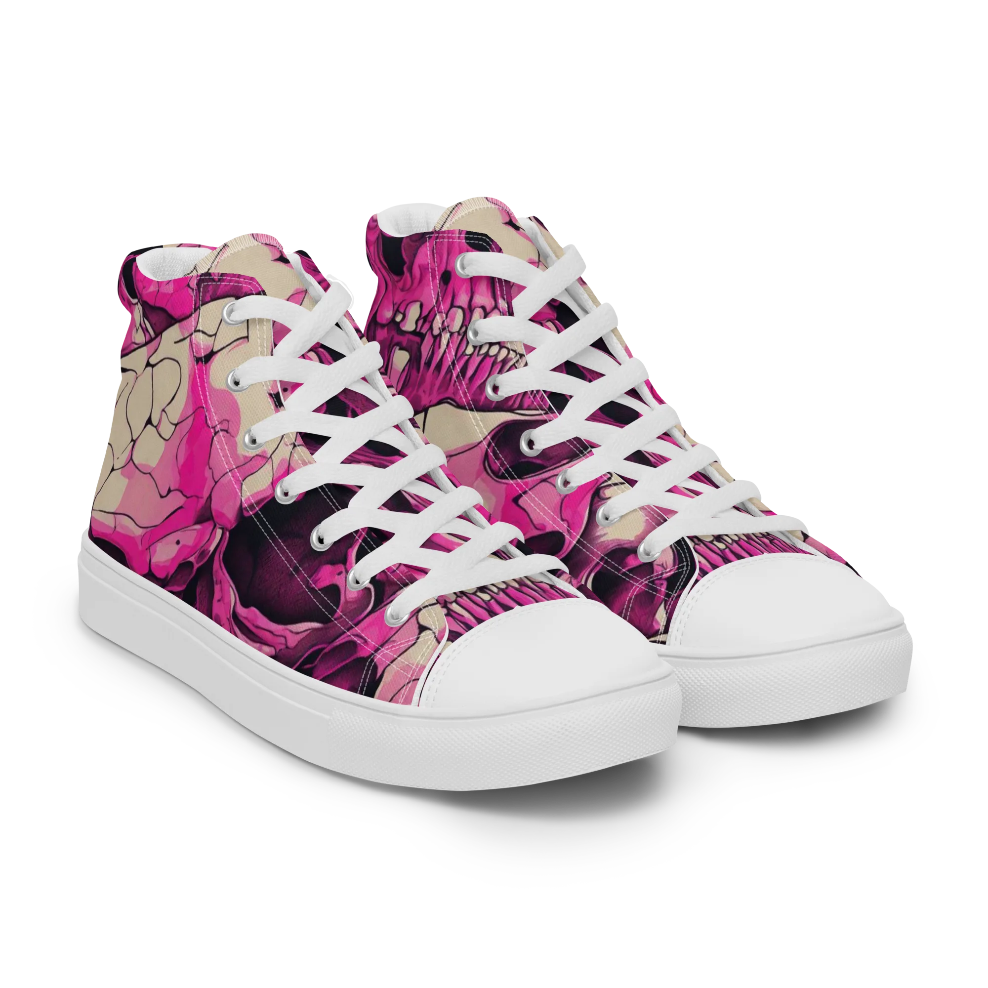 Fuchsia Bones on Women's High Top Canvas Shoes — Right Front