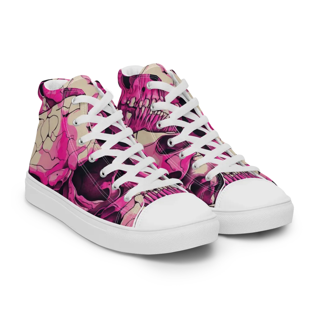 Fuchsia Bones on Women's High Top Canvas Shoes — Right Front