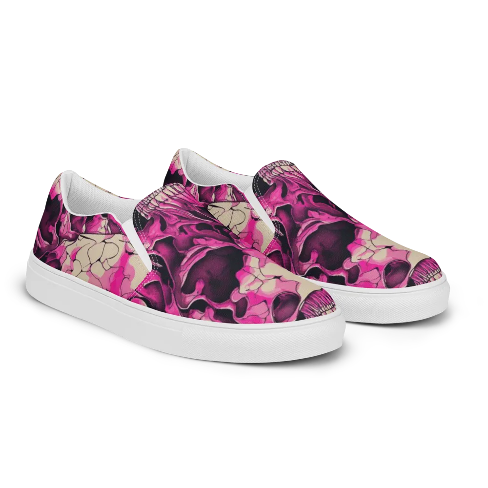 Fuchsia Bones on Men's Slip-On Canvas Shoes — Right Front