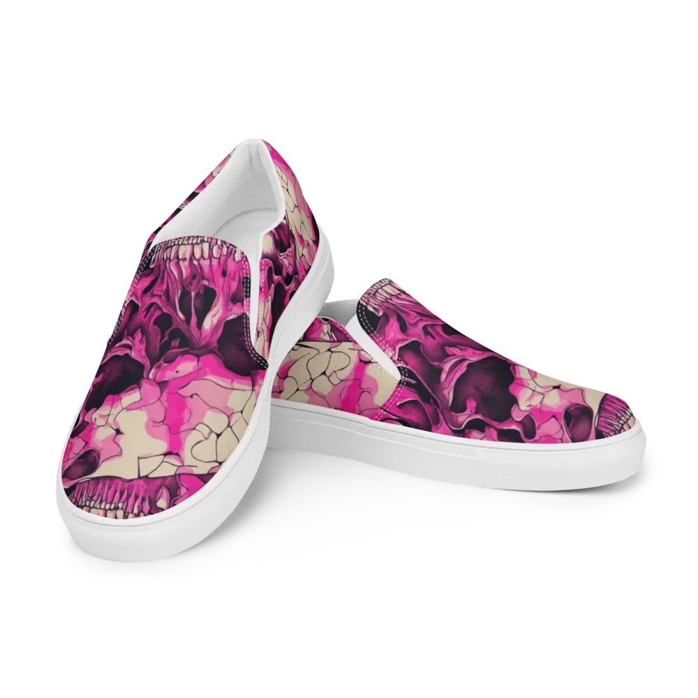 Fuchsia Bones on Men's Slip-On Canvas Shoes — Left Front