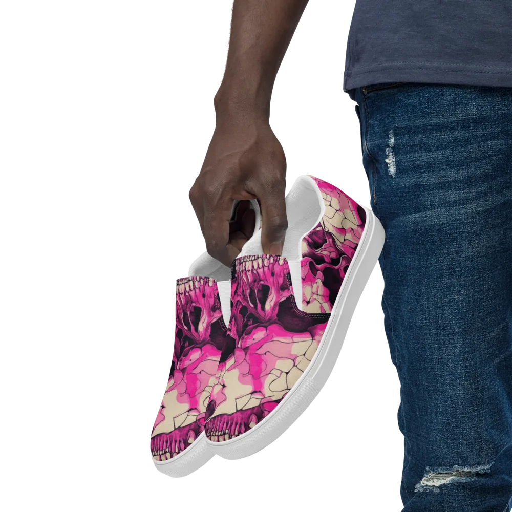 Fuchsia Bones on Men's Slip-On Canvas Shoes — Left Front