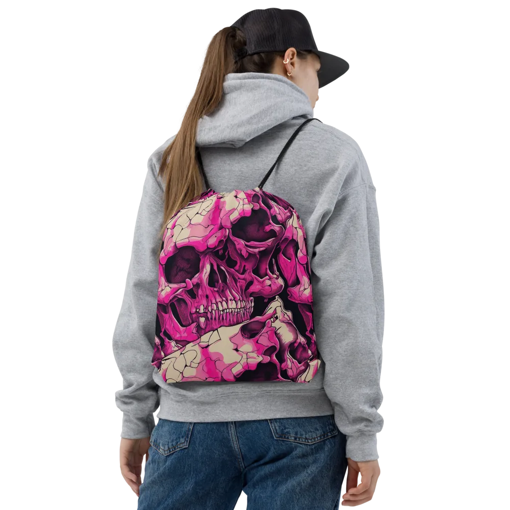 Fuchsia Bones on Drawstring Bag — Front