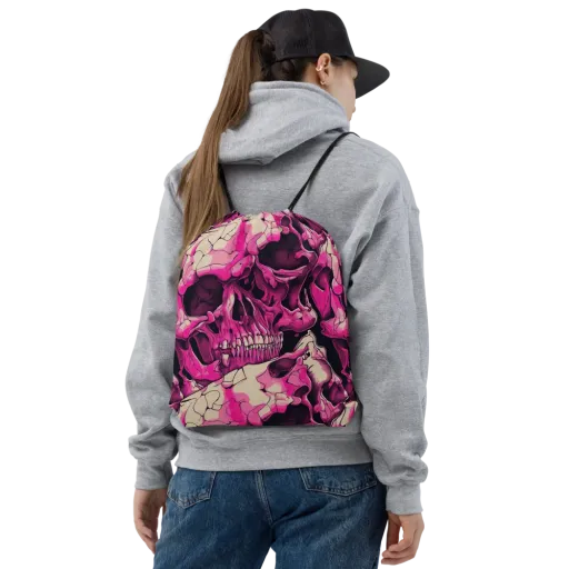Fuchsia Bones on a Drawstring Bag