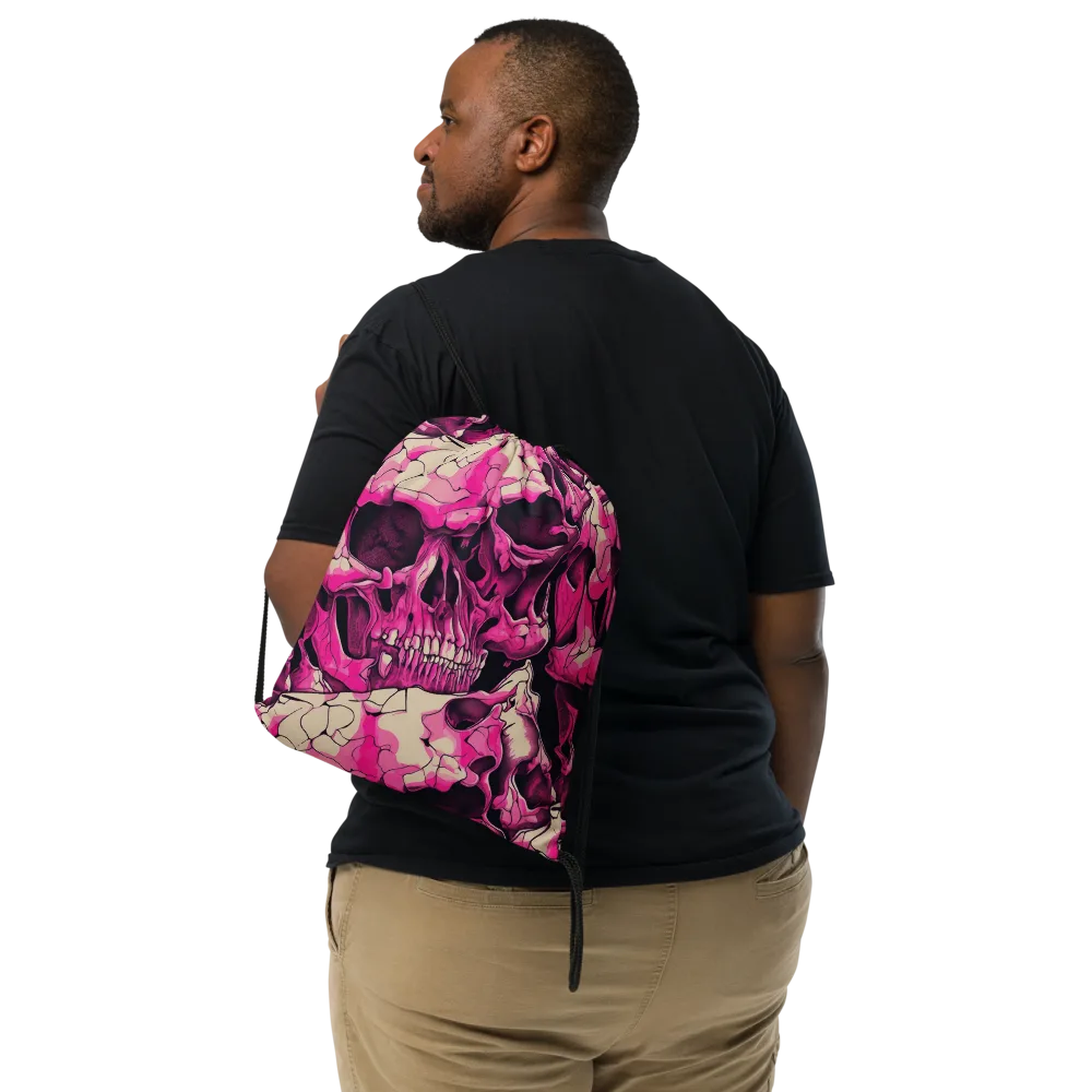 Fuchsia Bones on Drawstring Bag — Front