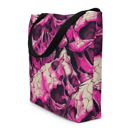 Fuchsia Bones on a Large Tote Bag W/ Pocket